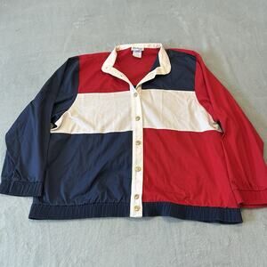 Y2k 2000s USA Colorblock Patchwork Rugby Button Up Long Sleeve Shirt Mens Medium